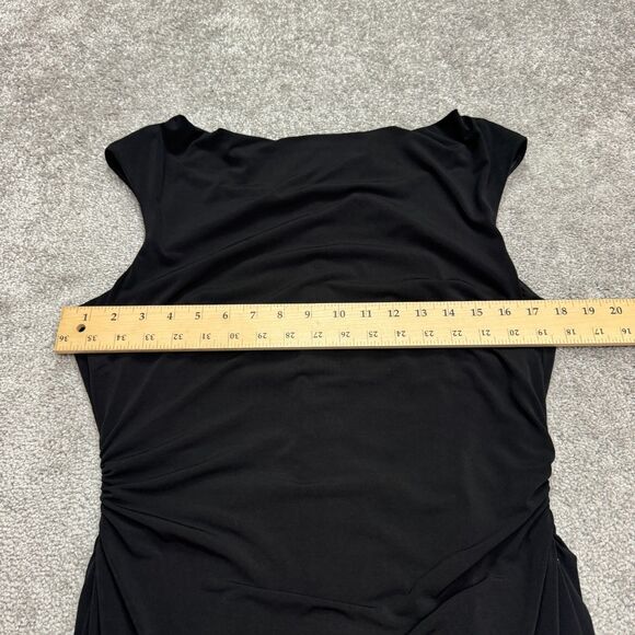 David Meister Vintage Knee Length Ruched Sheath Dress Womens 12 Black Cowl NWOT - Picture 8 of 14